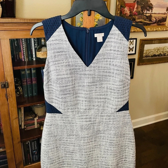 J.Crew Factory sleeveless tweed & eyelet dress wedding guest SZ 2 gray navy - Picture 4 of 11